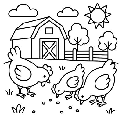 Chickens Pecking Around A Farmyard In Spring