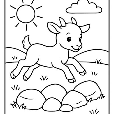 Goat Kid Jumping On Rocks In Sunny Pasture