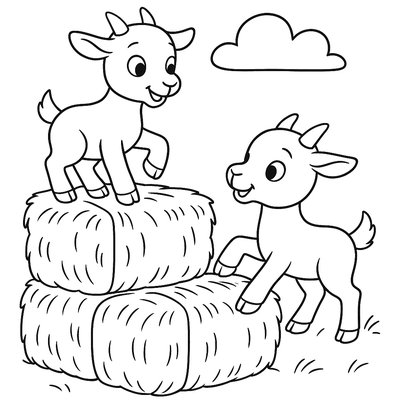 Goat Kids Playing On Hay Bales