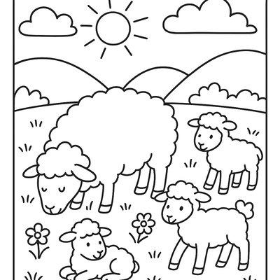 Sheep Grazing In A Spring Pasture With Lambs