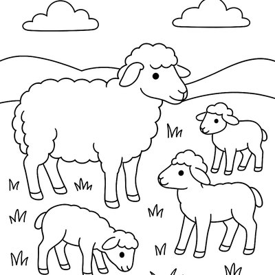 Sheep With New Lambs Grazing In Green Pasture