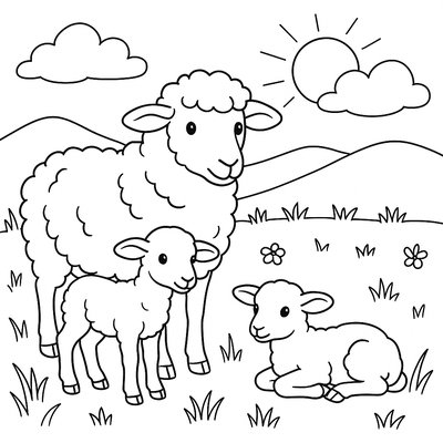Sheep With Newborn Lambs In Pasture