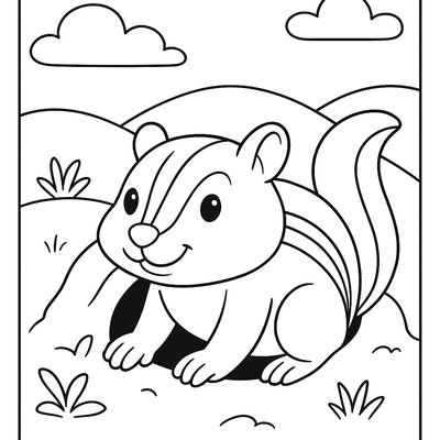 Chipmunk Coming Out Of Burrow
