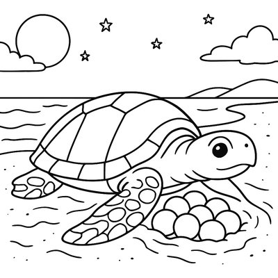 A Sea Turtle Mother Laying Eggs On A Moonlit Beach