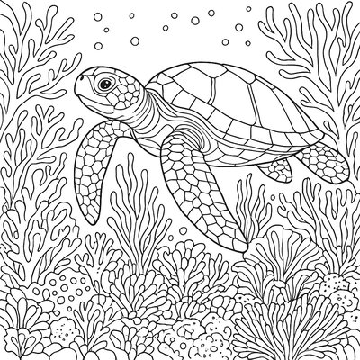 A Sea Turtle Swimming Through A Coral Reef With Tropical Fish