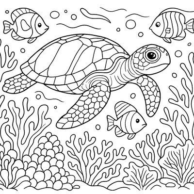 A Sea Turtle Swimming Through Coral Reef