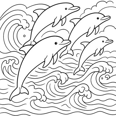 Dolphin Pod Jumping Through Ocean Waves