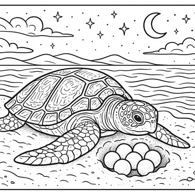 Sea Turtle Laying Eggs On Beach At Night
