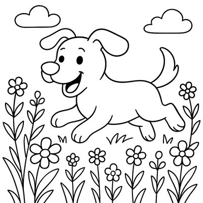 A Dog Running Through A Field Of Wildflowers