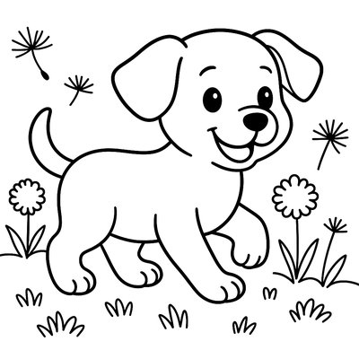 A Puppy Playing In A Field Of Dandelions