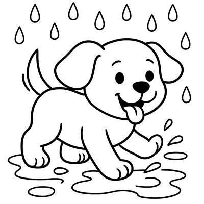 A Puppy Playing In Rain Puddles