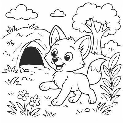 Baby Fox Kit Playing Outside Den