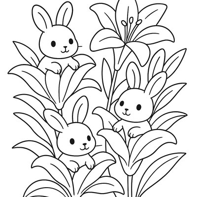 Baby Rabbits Hiding In Easter Lily Flowers