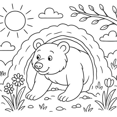 A Bear Emerging From Hibernation In Spring