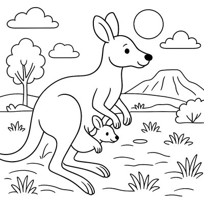 A Kangaroo With Joey In Pouch Hopping Across Australian Outback