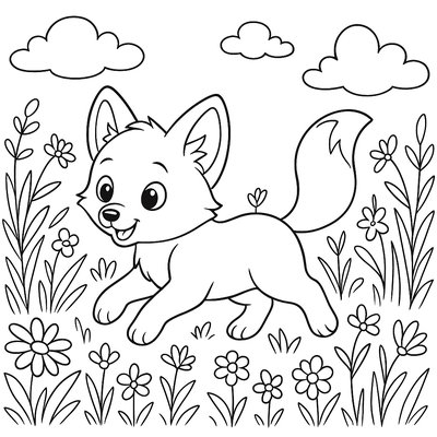 A Red Fox Kit Playing In Wildflowers