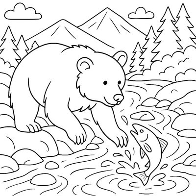 Black Bear Fishing For Salmon In Rushing Mountain Stream