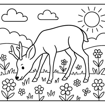 Deer Grazing In A Meadow Of Spring Wildflowers