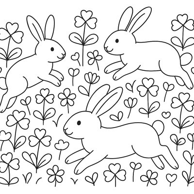 Rabbits Hopping Through A Clover Field