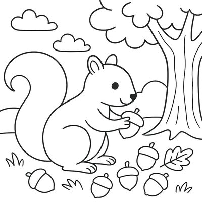 Squirrel Gathering Acorns For Winter Storage