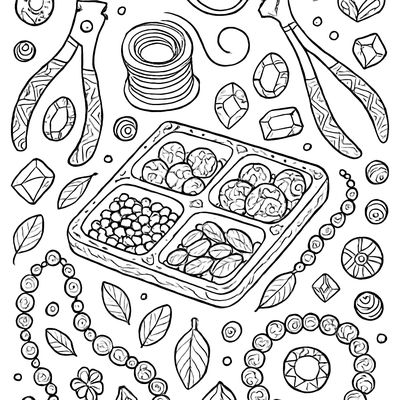 A Jeweler's Table With Beads, Wire, And Gemstones