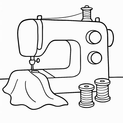 A Sewing Machine With Fabric And Thread Spools