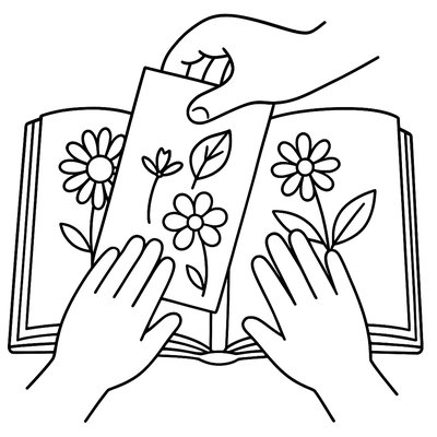 Pressing Flowers Between Pages Of A Book