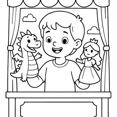 A Child Putting On A Puppet Show
