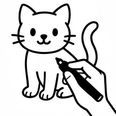 A Hand Drawing A Picture Of A Cat