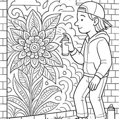A Street Artist Painting A Mural On A Wall