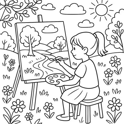 Art Class Painting Spring Landscape Outdoors
