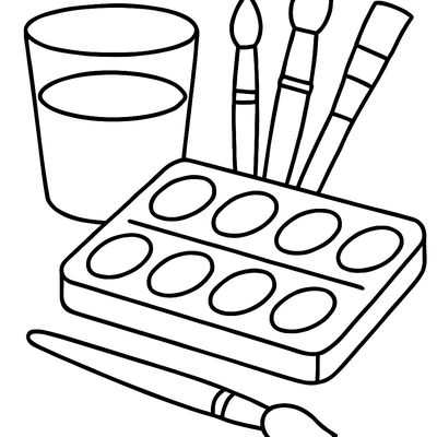 Watercolor Art Supplies — Brushes, Paints, And A Cup Of Water