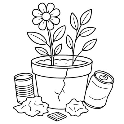 A Flower Pot Made From Recycled Materials With Growing Plants