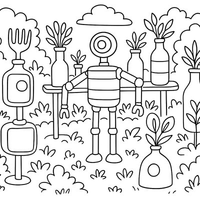 A Sculpture Garden Made From Repurposed Materials And Bottle Planters