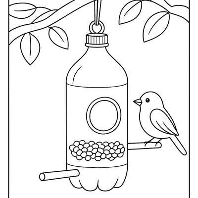 Bird Feeder Made From Recycled Plastic Bottles Hanging In Tree