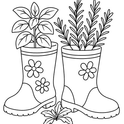 Painted Rain Boots Turned Into Planters With Herbs