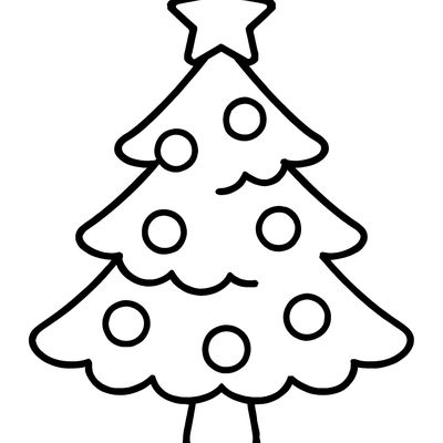 A Big Christmas Tree With A Star On Top And Round Ornaments