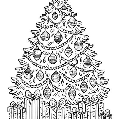 An Elaborate Christmas Tree With Detailed Ornaments Tinsel Lights And Gifts Underneath