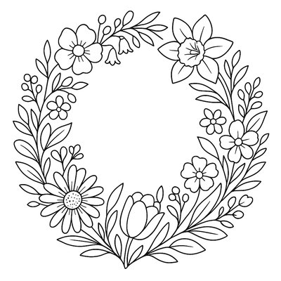 Christmas Wreath Made Entirely Of Spring Flowers And Greenery