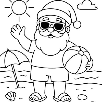 Santa Claus Wearing Sunglasses And Shorts At The Beach