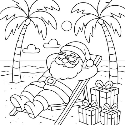 Santa Relaxing In A Hammock With Tropical Christmas Decorations