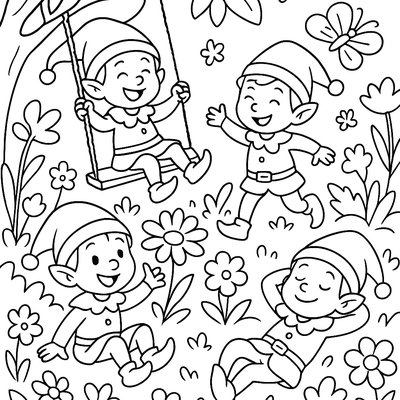 Santa's Elves Having Spring Vacation In Flower Garden