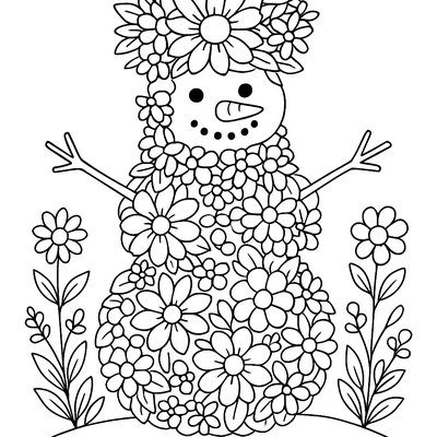 Snowman Made Of Spring Flowers Instead Of Snow