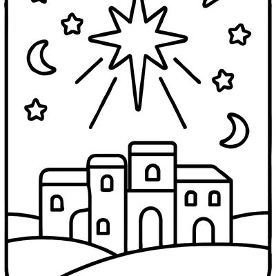 A Bright Star Of Bethlehem Shining Over A Small Town At Night