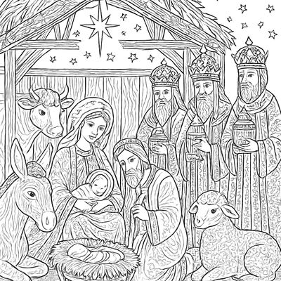 A Complete Nativity Scene With Stable Animals Wise Men And The Holy Family