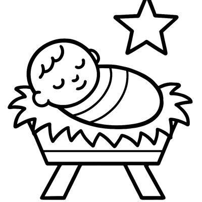 Baby Jesus Sleeping In A Manger With Hay And A Star Above