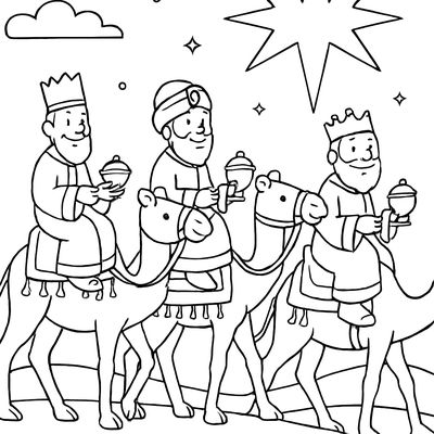 Three Wise Men Riding Camels Through The Desert Following A Star