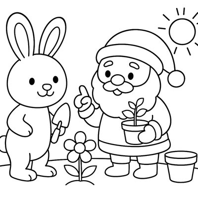 Easter Bunny And Santa Sharing Spring Gardening Tips Together