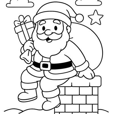 Santa Claus Coming Down A Chimney With A Sack Of Presents
