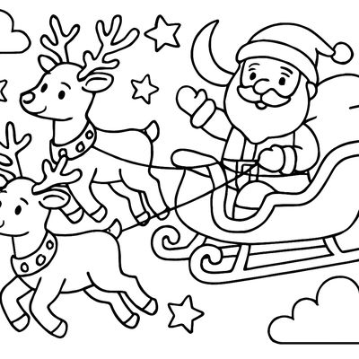 Santa Riding His Sleigh Through The Night Sky Pulled By Reindeer